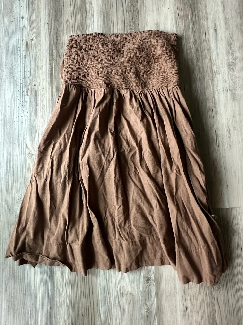 BDG Brown Smocked Strapless Mini Dress - Tie-Back Detail - Size XL
